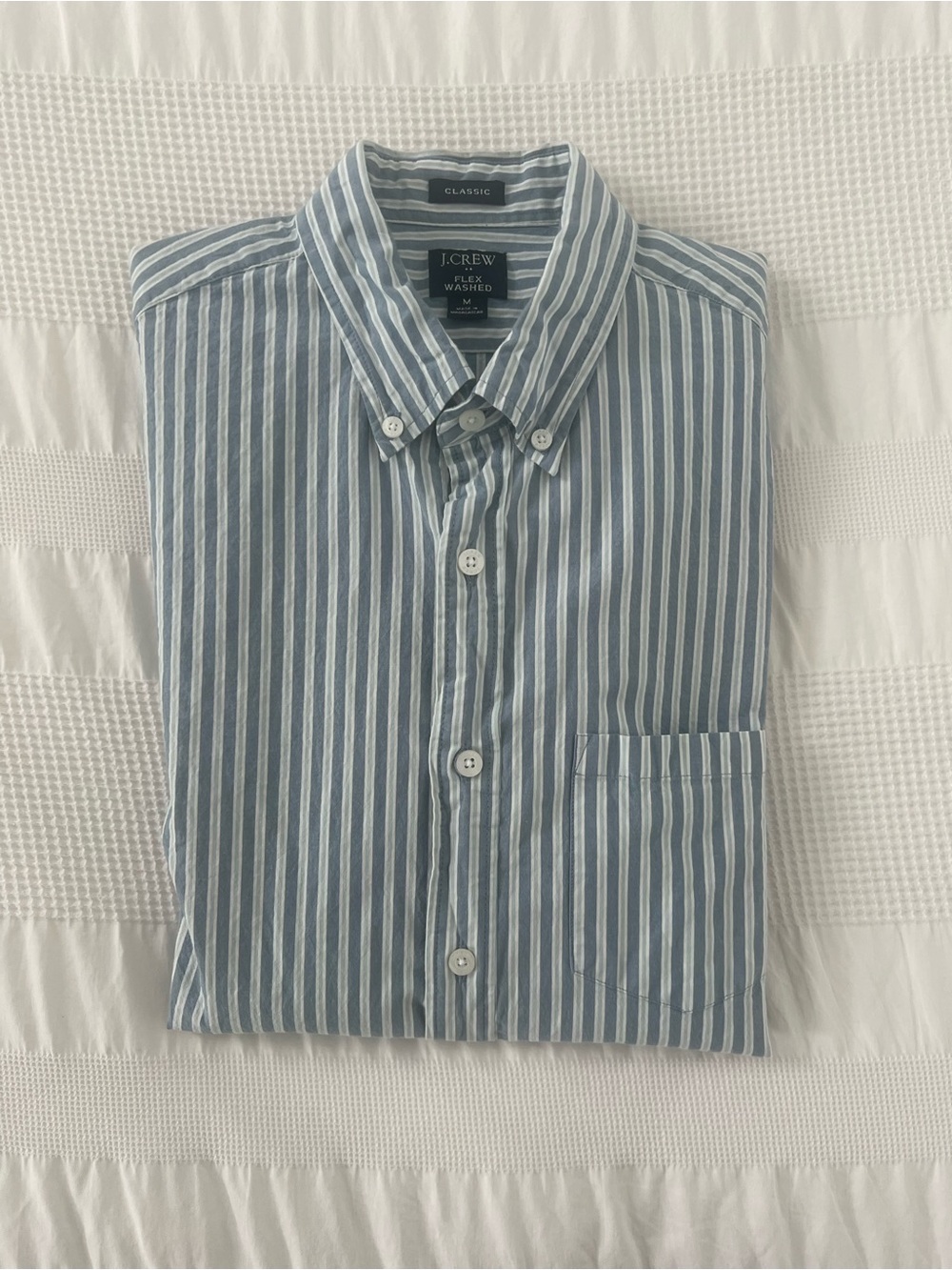 J. Crew Medium Blue and White Vertical Stripe Button-Down Classic-Fit Shirt